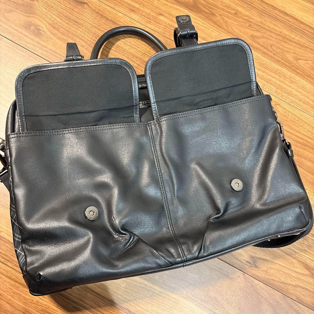 Burberry★ビジネスバッグ 2way ロゴプレート 内側総柄 ナイロン Burberry Black Label Business Bag 2Way Black Nylon Leather
