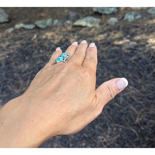 Navajo Kingman Turquoise Ring Sterling Silver Handmade Jewelry Sz 7.75US** - Picture 8 of 8