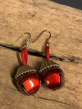 VINTAGE Jingle Bell /CHRISTMAS BELL Pierced EARRINGS 2.25  RED -Holiday Party