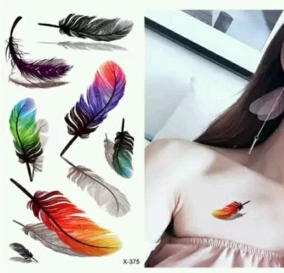 ROSIE'S TATTOO BOUTIQUE FEATHERS Temporary Tattoos Adult Body Art Stickers Transfers Small 9x6 Cms 💕🌈