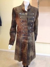 Exclusive Baez (eb) Women's Brown Distressed Brushed Leather Long Coat Size 12