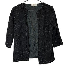 Vintage Marshall Field & Company 100% Wool Black Beaded Blazer Jacket Size 38