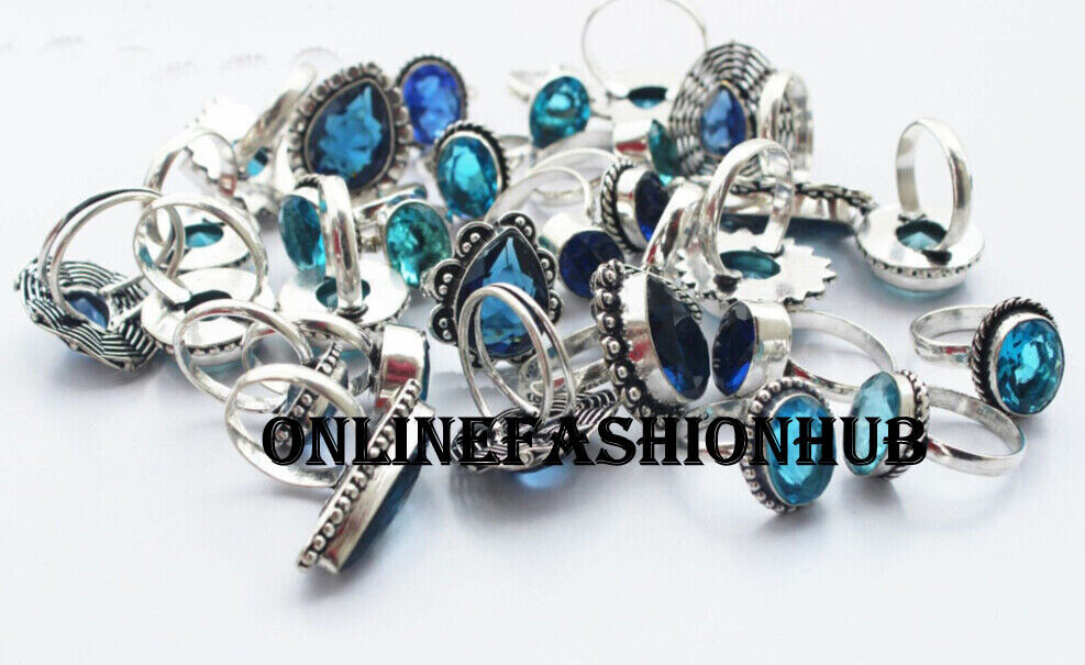 Anello lotto ingrosso placcato argento sterling 925 pietra preziosa topazio blu nuovo arrivo