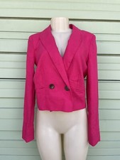 Jason Wu Hot Pink Cropped Blazer Linen Blend Long Sleeve Button Size M NWT
