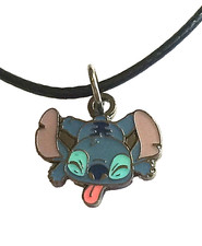 Disney Lilo  Stitch Necklace Pendant Enamel Signed Charms 17-19" Black Cord