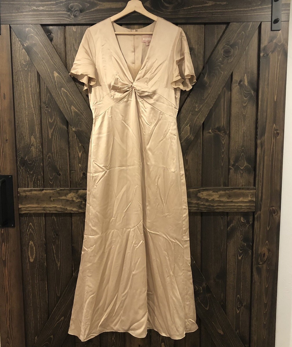 Show Me Your Mumu Rome Twist Gown in True Gold Luxe Satin Size L | eBay