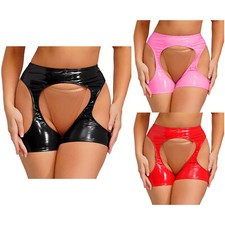 Womens Hot Pants Hollow Out Shorts Patent Leather Nightwear Thigh Briefs Club