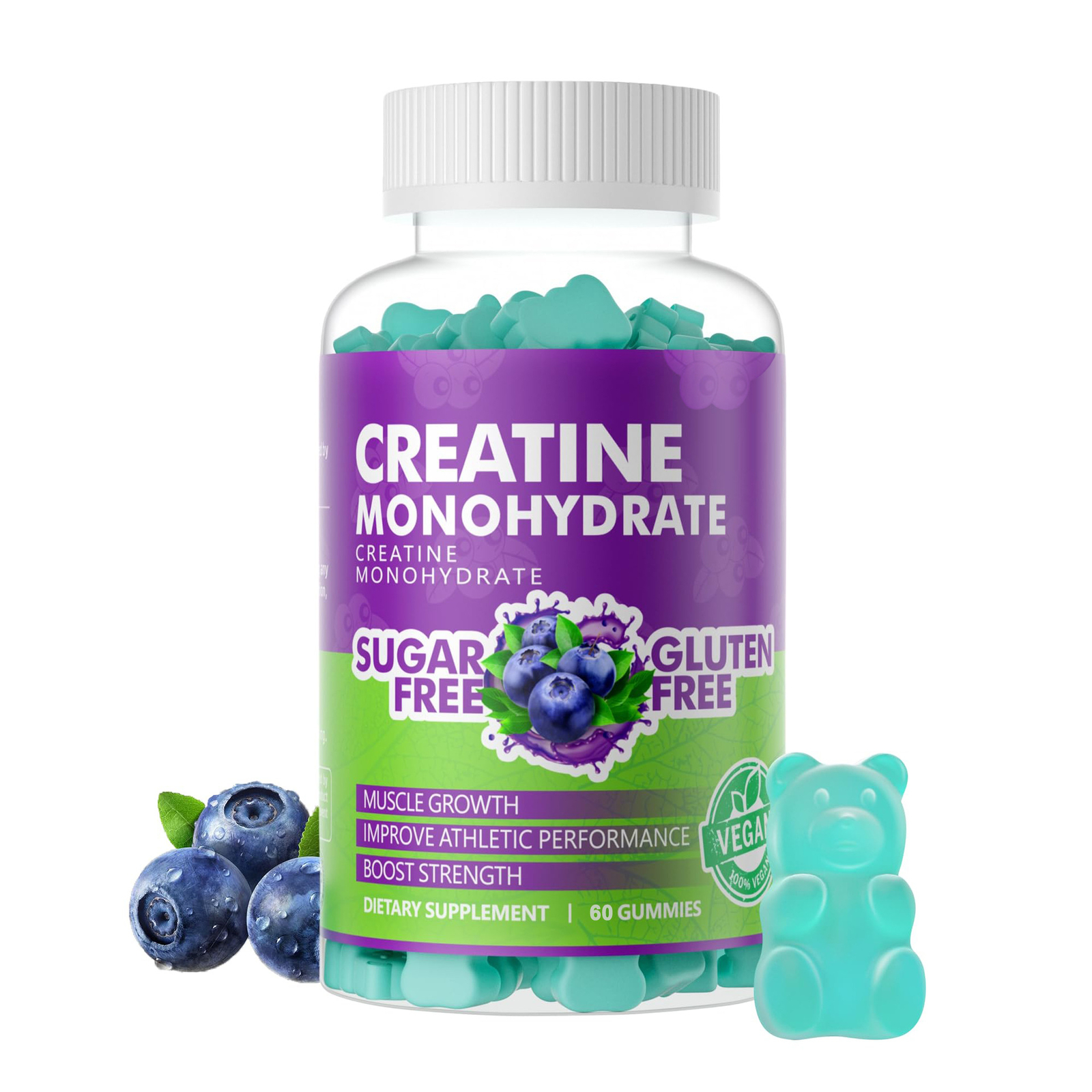 Gomitas monohidrato de creatina, sabor arándano vegano-60 unidades