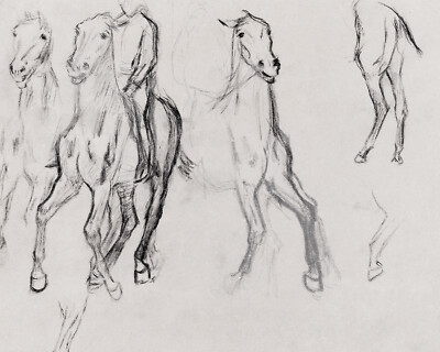Edgar Degas Study of Horses Vintage Sketch Giclee Print on Fine Art Paper