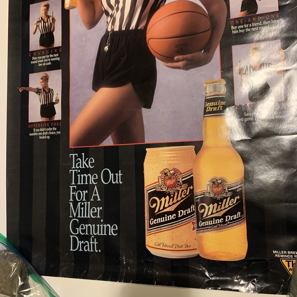 Vintage Miller Genuine Draft Beer Hot Hoops Poster 30”x 19