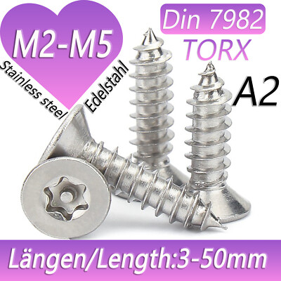 COUNTERSUNK SECURITY SCREWS TORX SELF TAPPING WOOD A2 STAINLESS STEEL Din 7982
