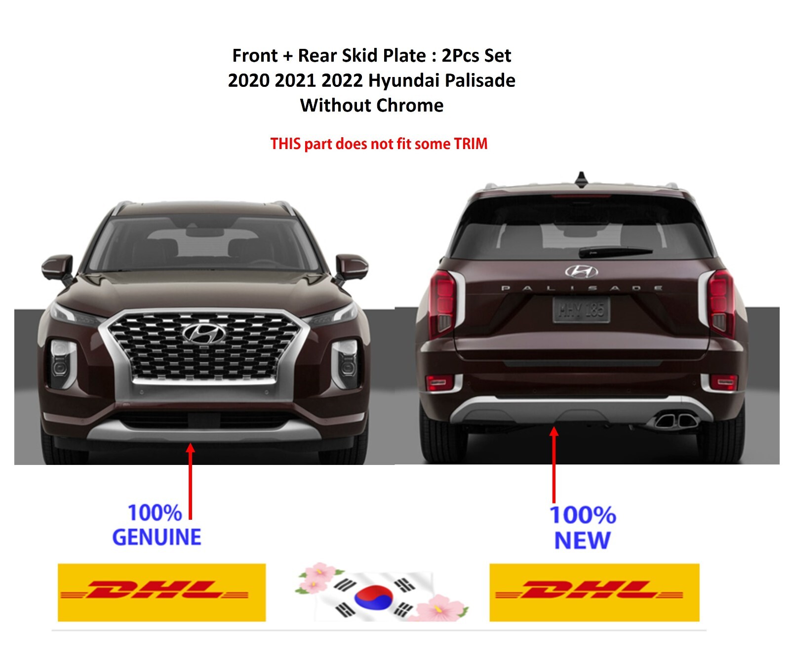 🚀Free DHL FRONT + REAR Skid Plate 2Pcs SET For Hyundai Palisade 2020