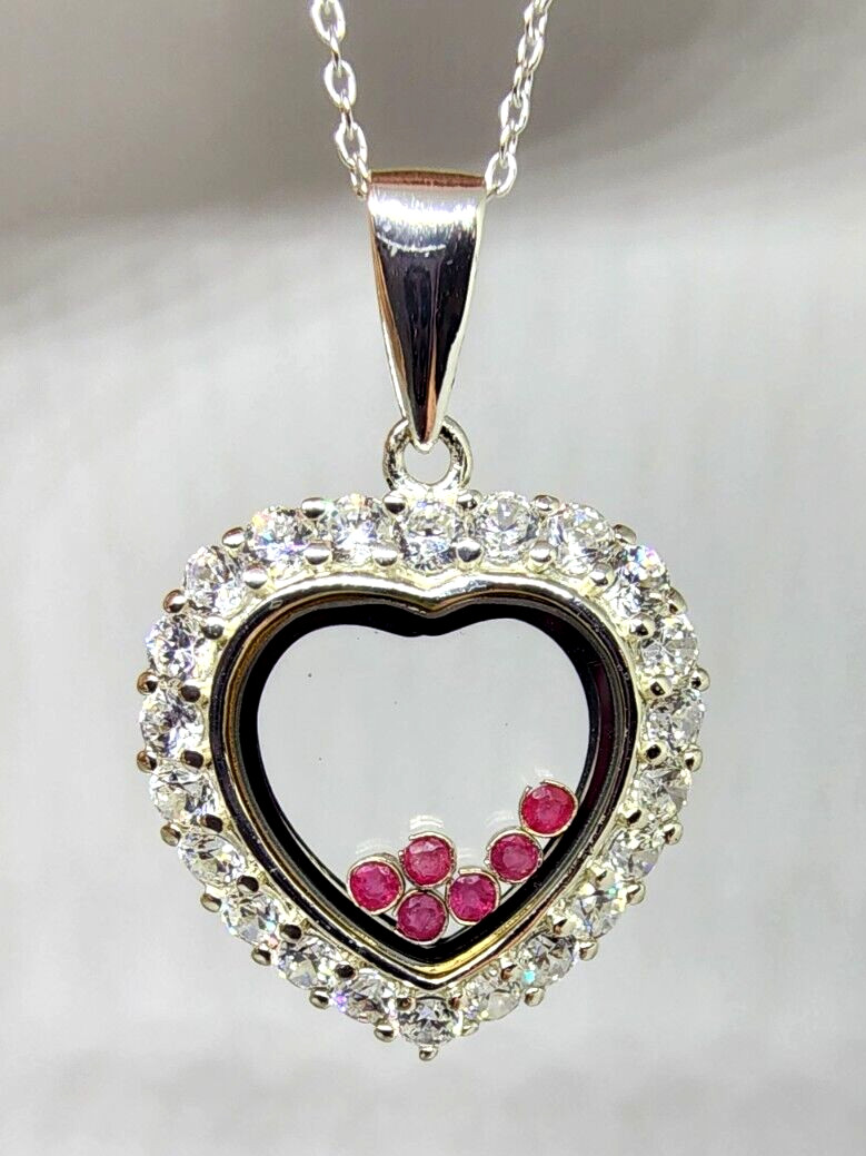 Sterling Silver Floating Heart Window Ruby Stones… - image 3