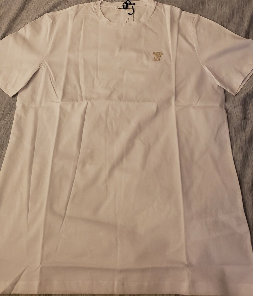 NWT Versace Collection Men's Classic Gold Embroidered Half MedusaT-Shirt White M