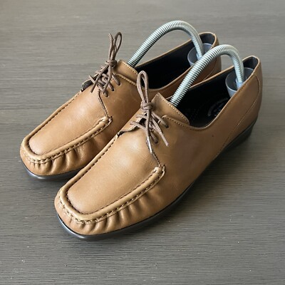 SAS Petra Shoes Womens Sz 9M Brown Leather Lace Up Comfort Moccasin Made In USA