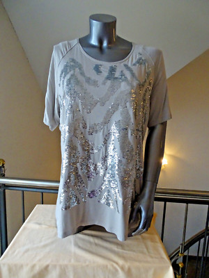 Shirt in Grau mit Pailetten von Urban Diva by Mirja Du Mont Gr. 52 Neu