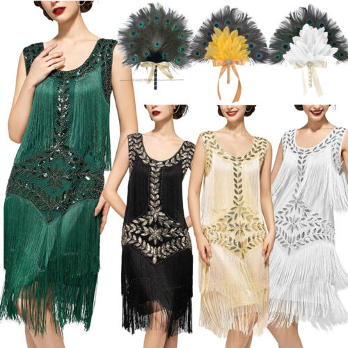 1920s Sleeveless Flapper Dresses Great Gatsby Fringed Sequin Cocktail Dresses - Picture 1 of 67