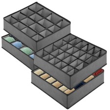 24-Cell Drawer Organizer 4 Pack, 12x12x4 Inch Foldable Storage Box for Socks,...
