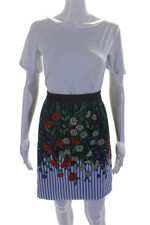 9-H15 STCL Womens Cotton Striped Floral Print Pencil Skirt Blue Size 8