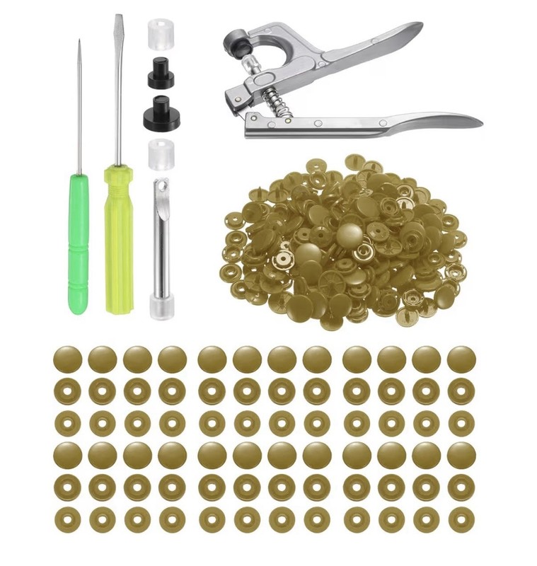 Plastic Snaps Fasteners with Snap Pliers, 100 Set T8 No-Sew Button Kit Coffee