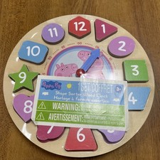 Peppa Pig Shape Sorter Clock Time Telling Practice 8 1/2" Wood H162 NEW