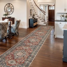 Brick Red Oriental Hallway Runner Rug 2.5x12 - Soft  Washable Carpet