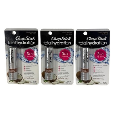 ChapStick Total Hydration Coconut 3 in 1 Lip Care Balm Tube Non Tinted - 3 Pack