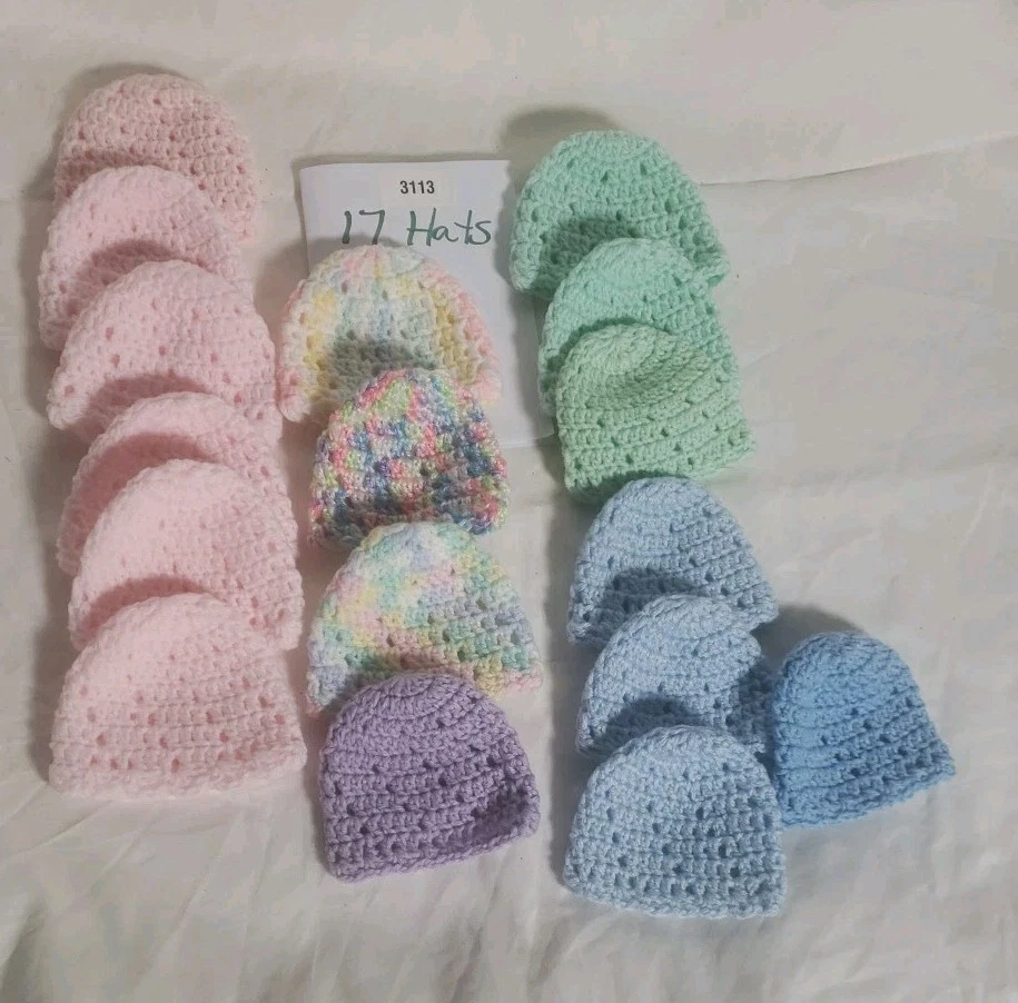 Handmade Infant Preemies Hats Lot Of 17 New Various Colors Knit Crochet Fitted
Opens in a new window