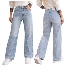 Wide Leg Damen Jeans Hose Stretch Loose Fit DENIM High Waist XS S M L XL - J13
