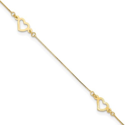 14k Yellow Gold Fancy Open Hearts 3-Station 9 inch Plus 1 inch Extender - Total