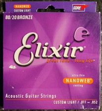 Elixir 80/20 Bronze Custom Nanoweb Extra Light .011-.052 Acou. Guitar Strings