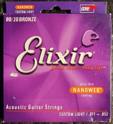 Elixir 80/20 Bronze Custom Nanoweb Extra Light .011-.052 Acou. Guitar Strings 