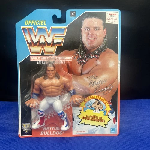 BRITISH BULLDOG WWF HASBRO 1992 MOC VINTAGE WRESTLING ACTION FIGURE FRENCH CARD