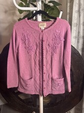 VTG Jenny Pink Floral Embroidered Beaded Cardigan Sweater Small Cottagecore Y2K