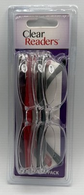 Clear Readers 3 Pair Value Pack  Glasses Clear Frame Red Black Purple  Arm +2.50
