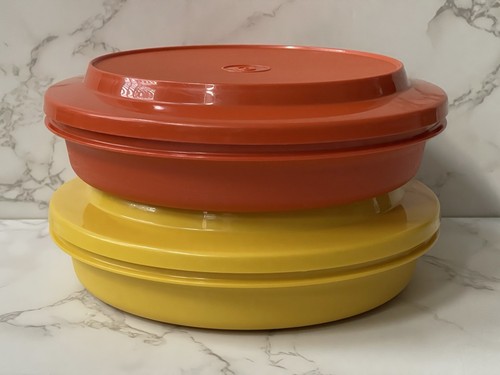 VTG Lot of 2 Tupperware Seal N Serve Bowls Lids Harvest Yellow Orange 1336 1337 - Picture 1 of 20