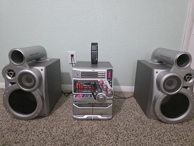 JVC MX-GT90 3-CD Cassette Stereo System Silver, Super Bass, Remote