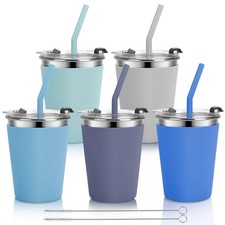 Cups with Straws and Lids, 5 Pack 12oz Spill Proof Toddlers Straw Cup with Li...