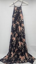 Womens Lulus Double Slit Maxi Dress Breathable Size S Black Floral