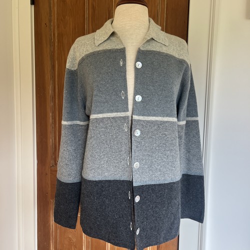 NATURAL INSTINCTS Cardigan Sweater Lambswool Angora Striped Knit Women M Layer