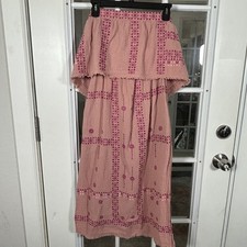 VICI Pink Embroidered Boho Midi Dress Off The Shoulder Tiered Medium