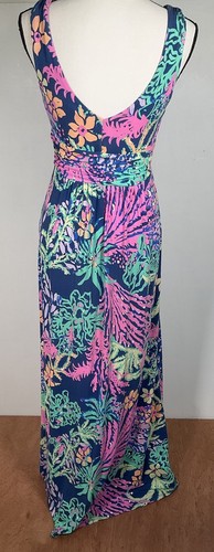 Lilly Pulitzer Kleid Damen Medium Maxi Blau Neon Blumen Tropical Strick V-Ausschnitt - Bild 9 von 16