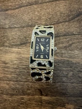 Elgin Women’s Cuff Bracelet Watch Crystal Leapord Print Needs Battery