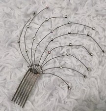Dainty Vintage Starburst Rhinestone Crystal Hair Comb Silver 6 inch Adjustable