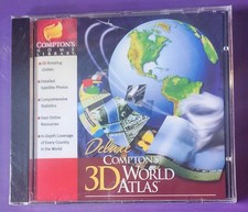Deluxe 3D World Atlas Comptons Home Library w/ Satellite Photos Windows 95 New