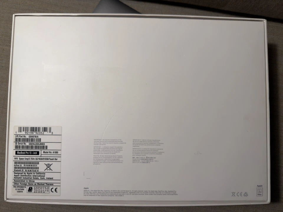 MacBook Pro 13-inch 2.7 GHz QC i7 16GB mem 512GB HD Touch Bar Space Gray A1989 - Image 2 of 4