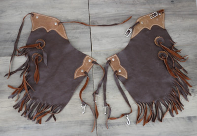 Handmade Youth Leather Western Chaps Brown Fringe Cowboy Rodeo Ranch Wear