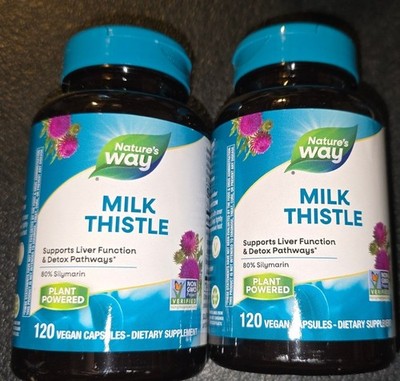 2 Pack Nature's Way Milk Thistle 80% Silymarin 120 Vegan Capsules Ea Exp 11/27