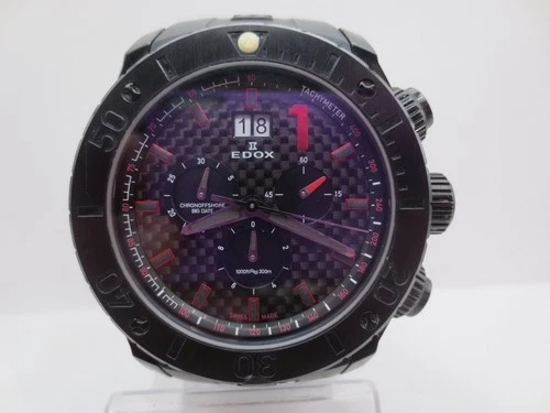 EDOX CLASS-1 CHRONOFFSHORE BIG DATE CARBON FIBER DIAL PVD COATED QUARTZ MENWATCH