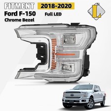 For 2018-2020 Ford F-150 Full Led Headlight Chrome Bezel Left Driver Side